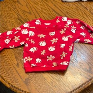 Festive Red Kids Shirt with Santa and Gingerbread Print